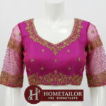 Glamorous Pink Net Party Blouse | Maggam Aari Designer Neck | Custom Fit